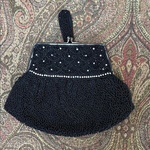 Vintage Black Beaded Finger Bag